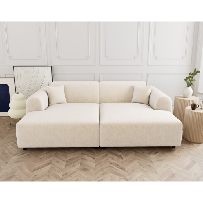 Aumance - canapé droit 4 places avec double méridienne assise profonde en velours texturé - Beige