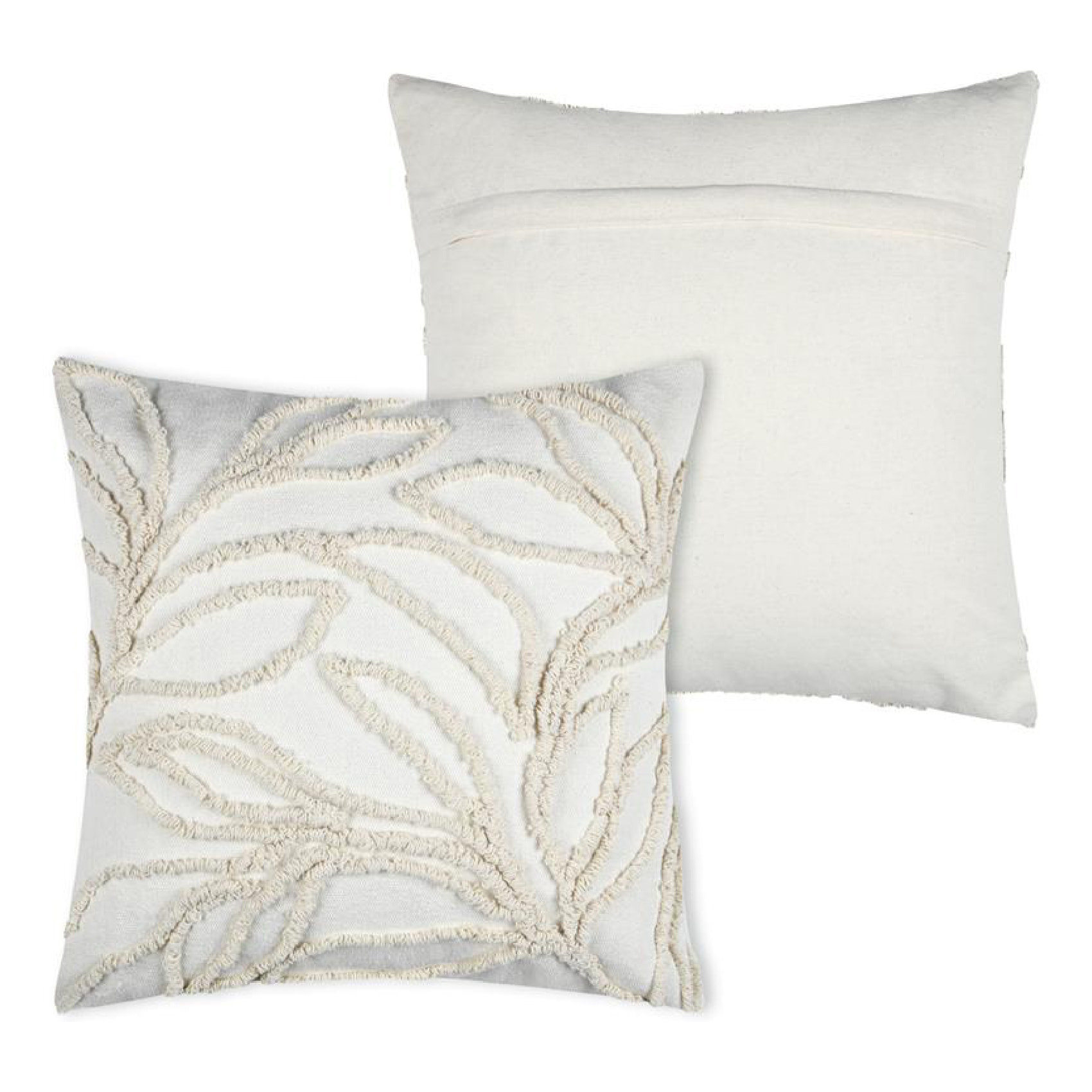 Coussin carré  - Effet matière brodé de feuilles - Naturel