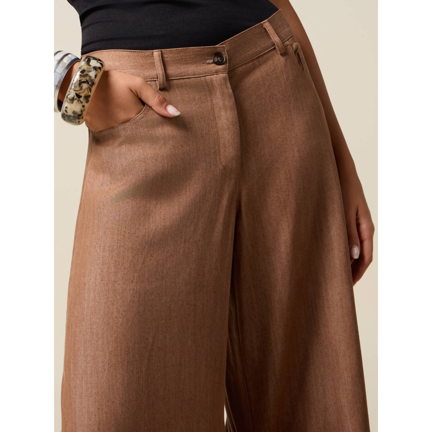 Oltre - Pantalones palazzo de tencel - Marrón