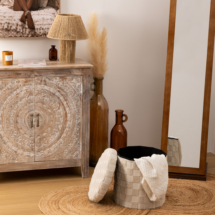 Pouf pliant "Pasti" blanc D38x38cm