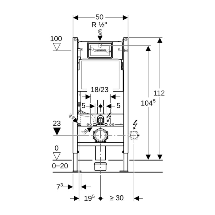 DUOFIXBasic pour toilettes suspendues, avec réservoir Delta, pour boutons de commande Delta (111.153.00.1)