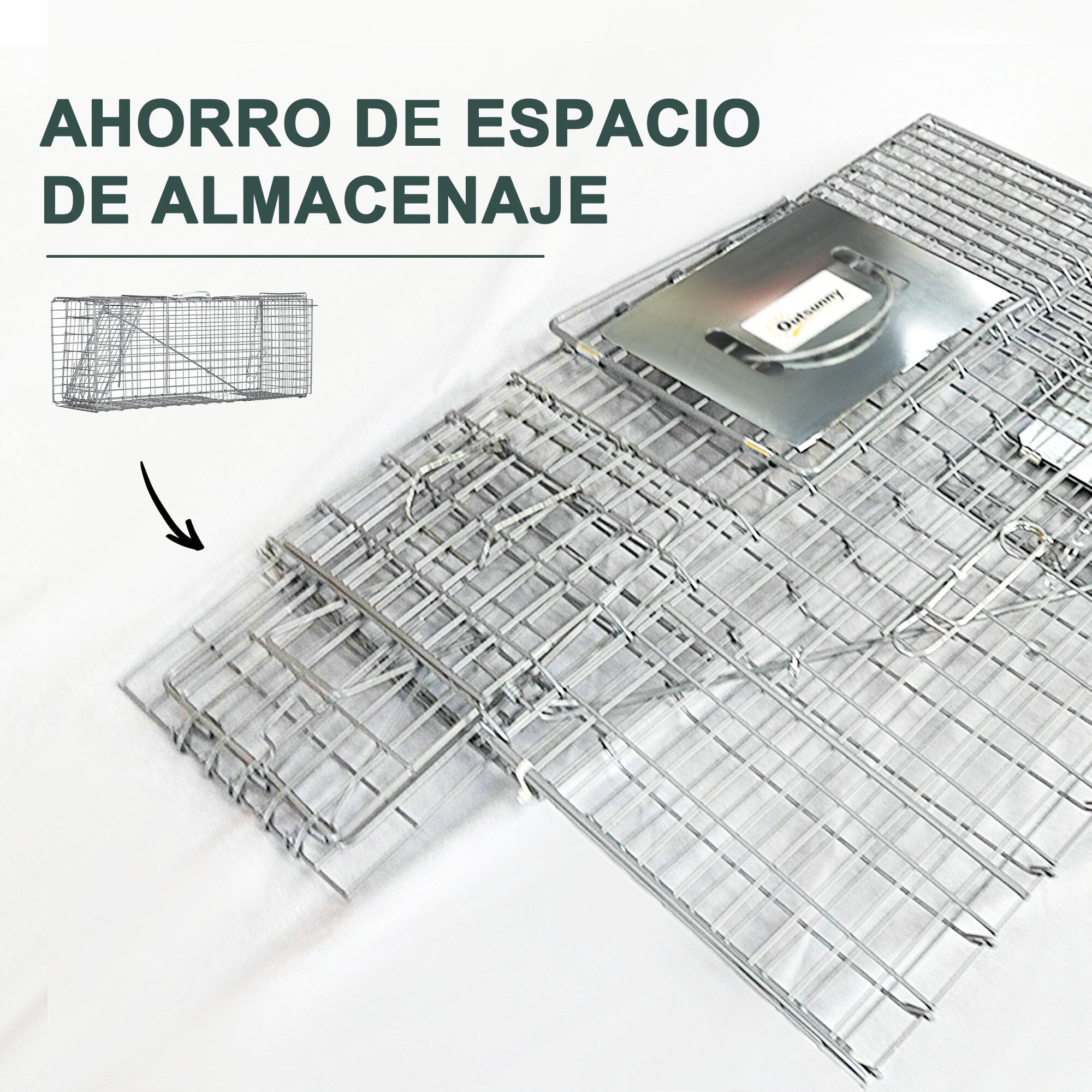 Trampa para Animales Vivos Plegable 81x26x34,5 cm Jaula de Captura de Alambre con Puerta y Asa para Conejos Gatos Ratas Roedores Plata