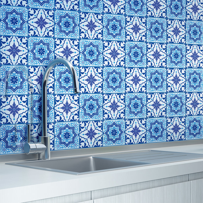 Stickers muraux - Sticker Mural Carrelage adhésif Cuisine Salle de Bain - 24 STICKERS CARRELAGES AZULEJOS GONZALO