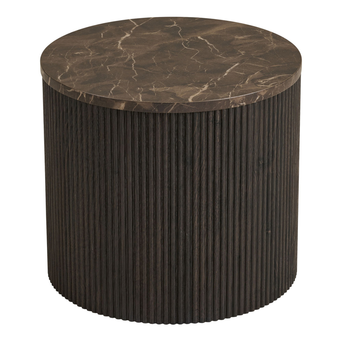 Tavolino da appoggio Rota effetto marmo marrone scuro con base a scanalature ø45 cm