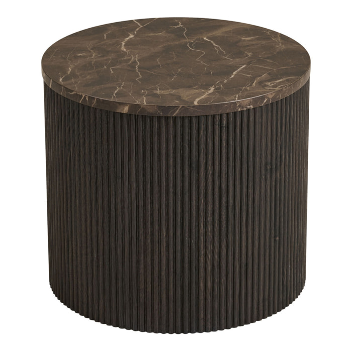 Tavolino da appoggio Rota effetto marmo marrone scuro con base a scanalature ø45 cm