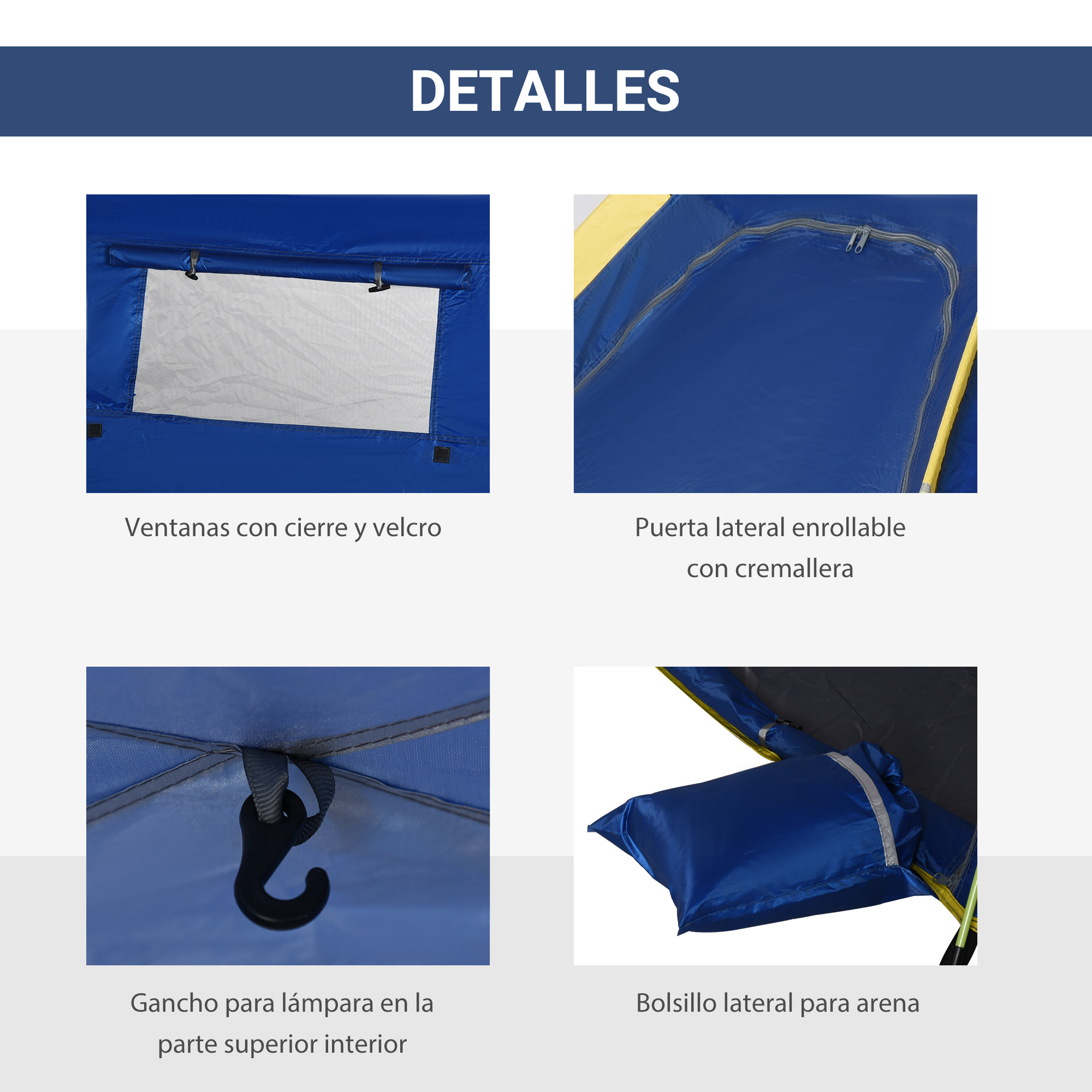 Tienda de Playa Plegable Carpa de Playa Pop-up para 1-2 Personas con Protección UV Impermeable Bolsa de Transporte para Parque Camping 220x173x120 cm Azul Oscuro