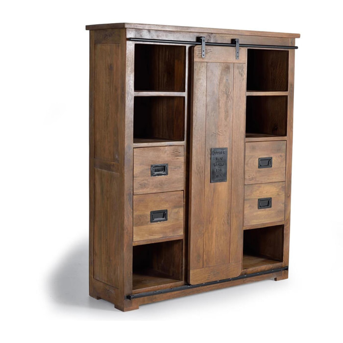 Alacena 1 puerta corredera y 4 cajones - madera de mango y metal - 170x140x45cm