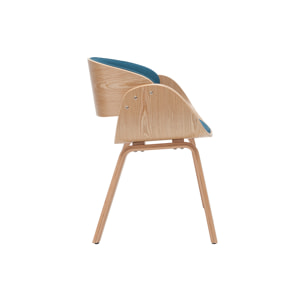 Chaise design en tissu bleu canard et bois clair BENT