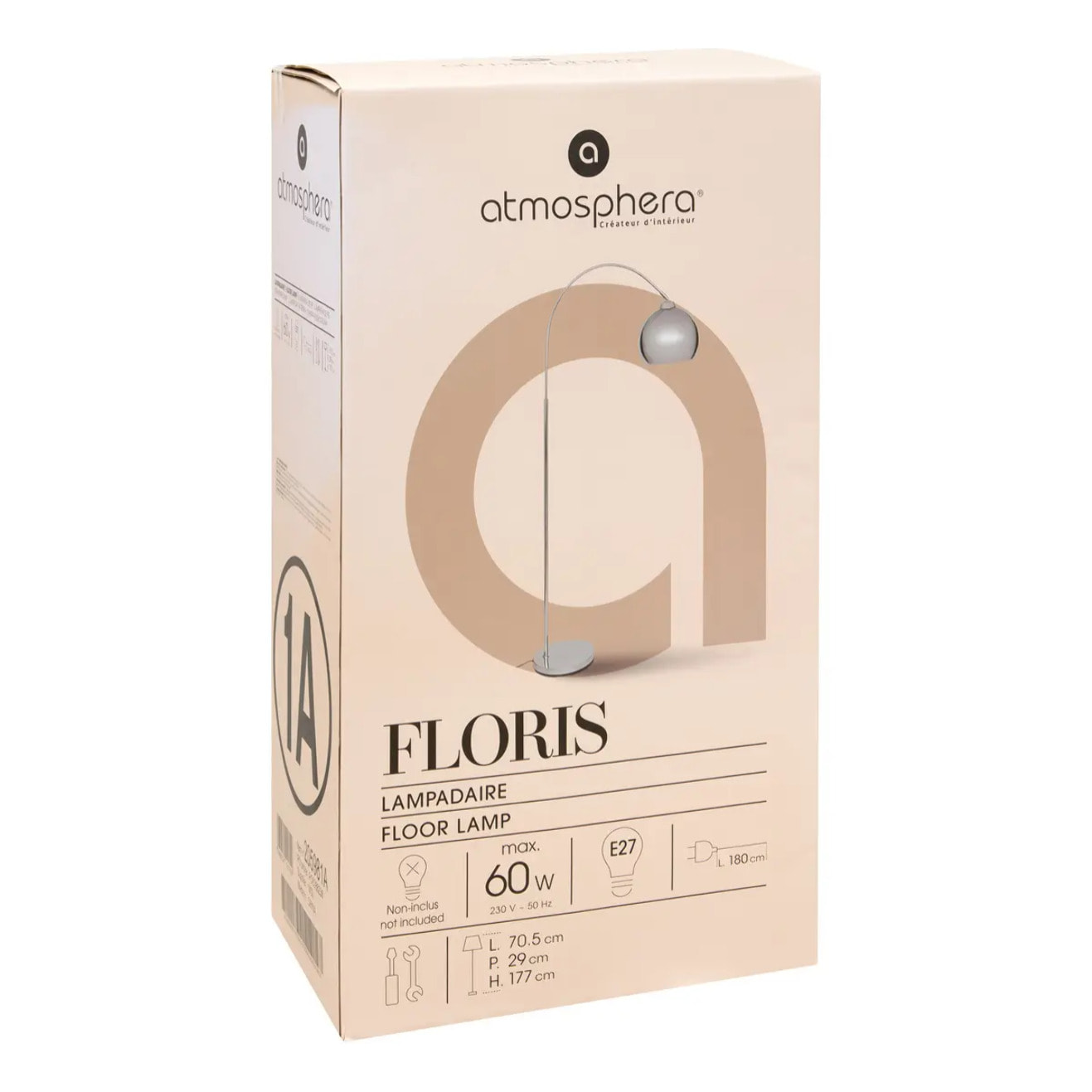 Lampadaire arc secteur Floris argent H177cm