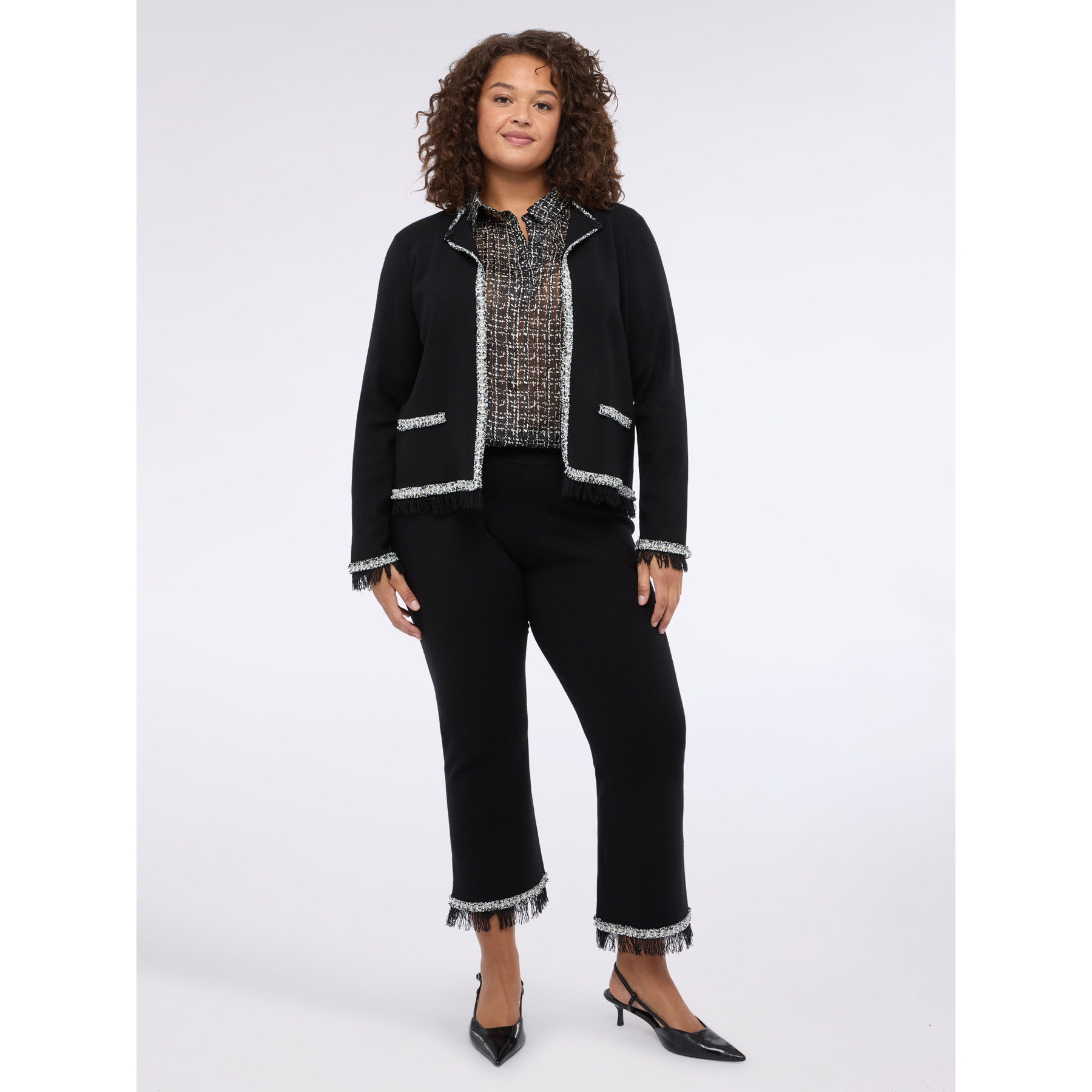 Fiorella Rubino - Pantaloni Flare in maglia con frange - Nero