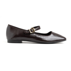 Ballerina punta quadrata con cinturino - MARRONE