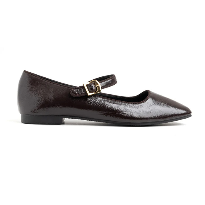 Ballerina punta quadrata con cinturino - MARRONE