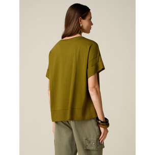 Oltre - T-shirt bimaterica over - Verde militare