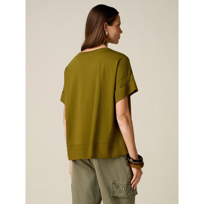 Oltre - T-shirt bimaterica over - Verde militare
