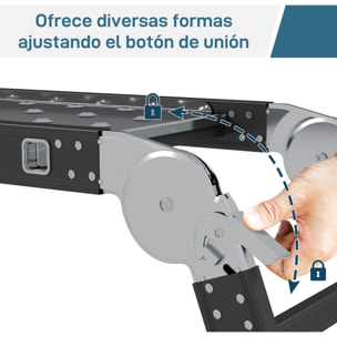 Escalera Multiusos Plegable Escalón Caballete 5 en 1 Portátil con 2 Placas de Plataforma Pie Antideslizante 6 Interruptores Bisagra Aluminio 150 kg 370x61x11 cm Negro