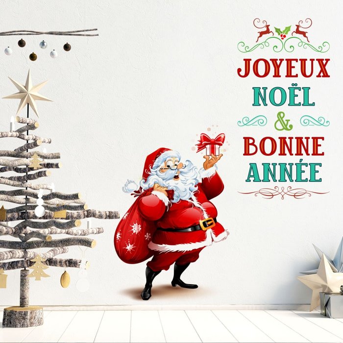 Sticker Noël père noël joyeux noël et bonne année - Autocollants stickers adhésifs noël - décoration fêtes