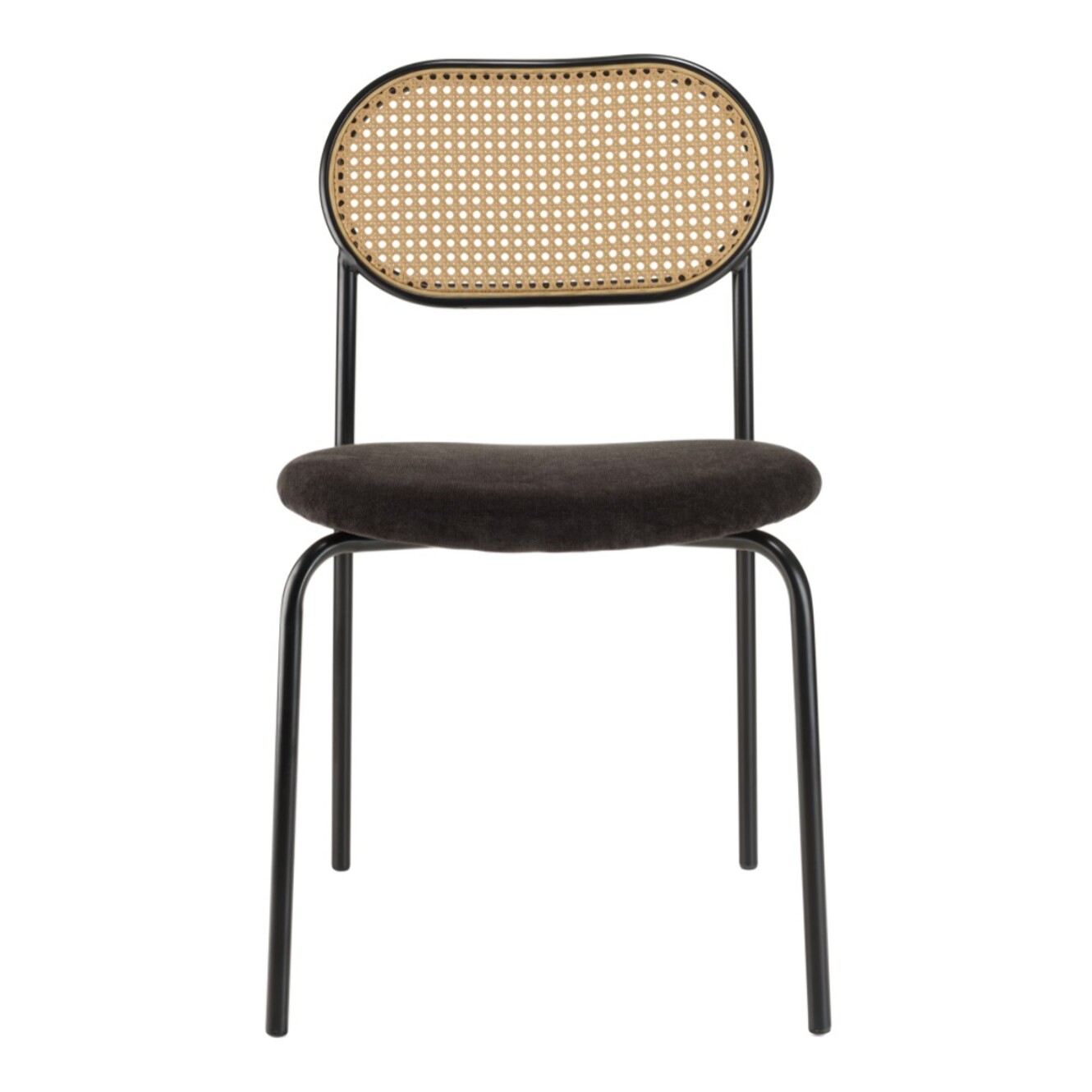 LEA - Lot de 2 chaises assise tissu noir dossier effet cannage et métal