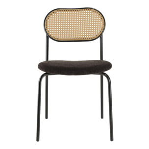 LEA - Lot de 2 chaises assise tissu noir dossier effet cannage et métal