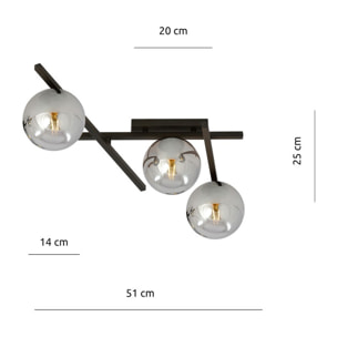 Lampada a sospensione Smart in acciaio nero con diffusori in vetro grafite