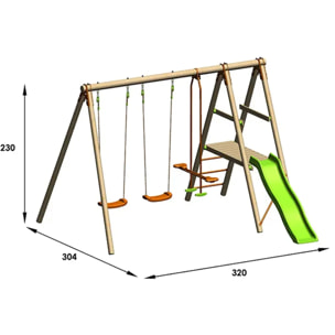 Balançoire en bois 2,30 m Artix MAILI - 6 enfants