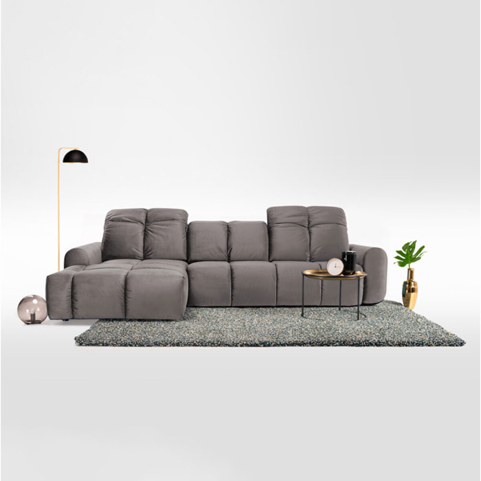 Canapé d'Angle Gauche Velours Anacapri, 3 Places, Repose-têtes Ajustables, Style Contemporain