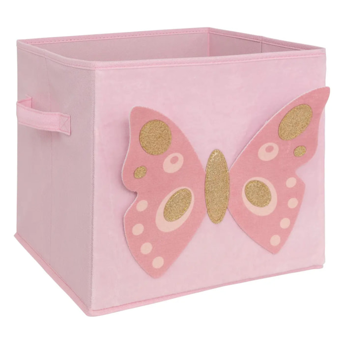 Boîte de rangement enfant papillon "Joey" rose 29x29cm