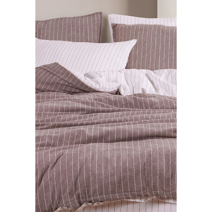 Parure de lit 100% coton tisse teint Marron