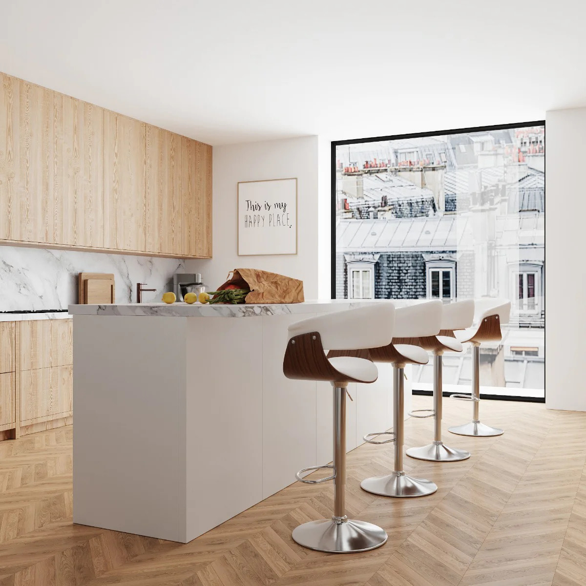 Chaise de bar réglable et pivotante 59/81 cm en cuir synthétique blanc - Basile