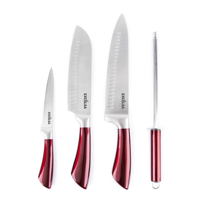 Set 4 couteaux de cuisine Excelsa Phoenix Inox, Rouge