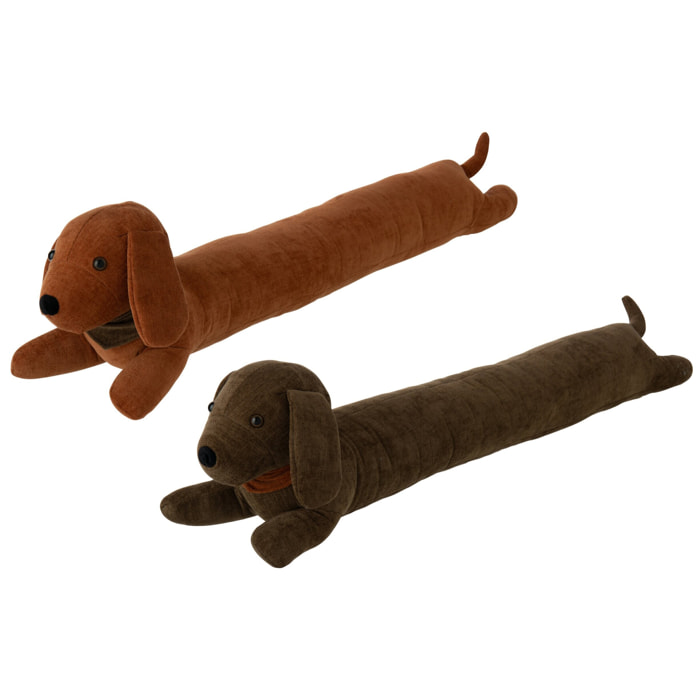 J-Line boudins de porte teckel - polyester - marron foncé/rouille - assortiment de 2