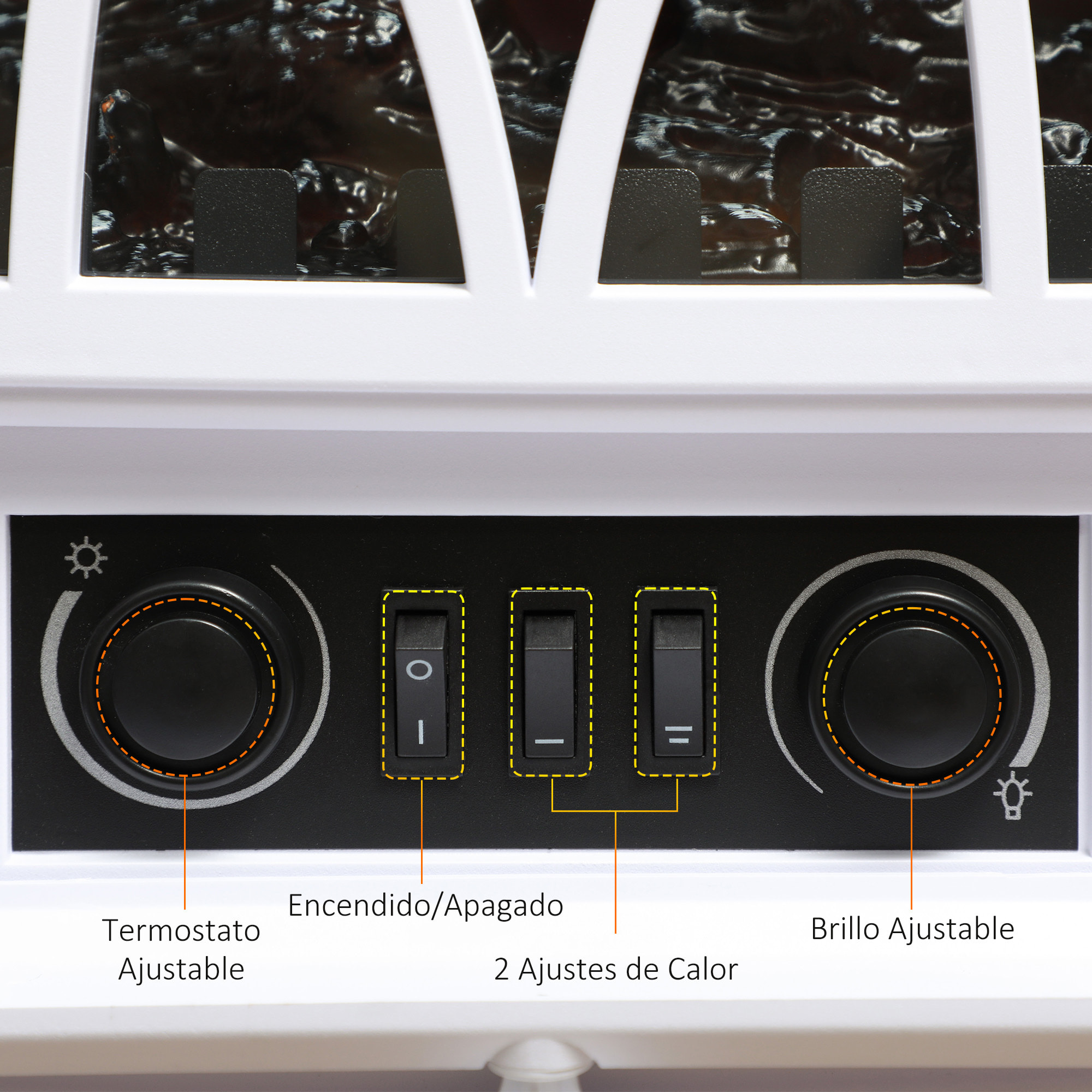 Chimenea Eléctrica 1000W/2000W Chimenea Decorativa con Ventana Efecto de Llama Brillo Ajustable y Protección Sobrecalentamiento para 15-30 ãŽ¡ 45x28,5x54 cm Blanco