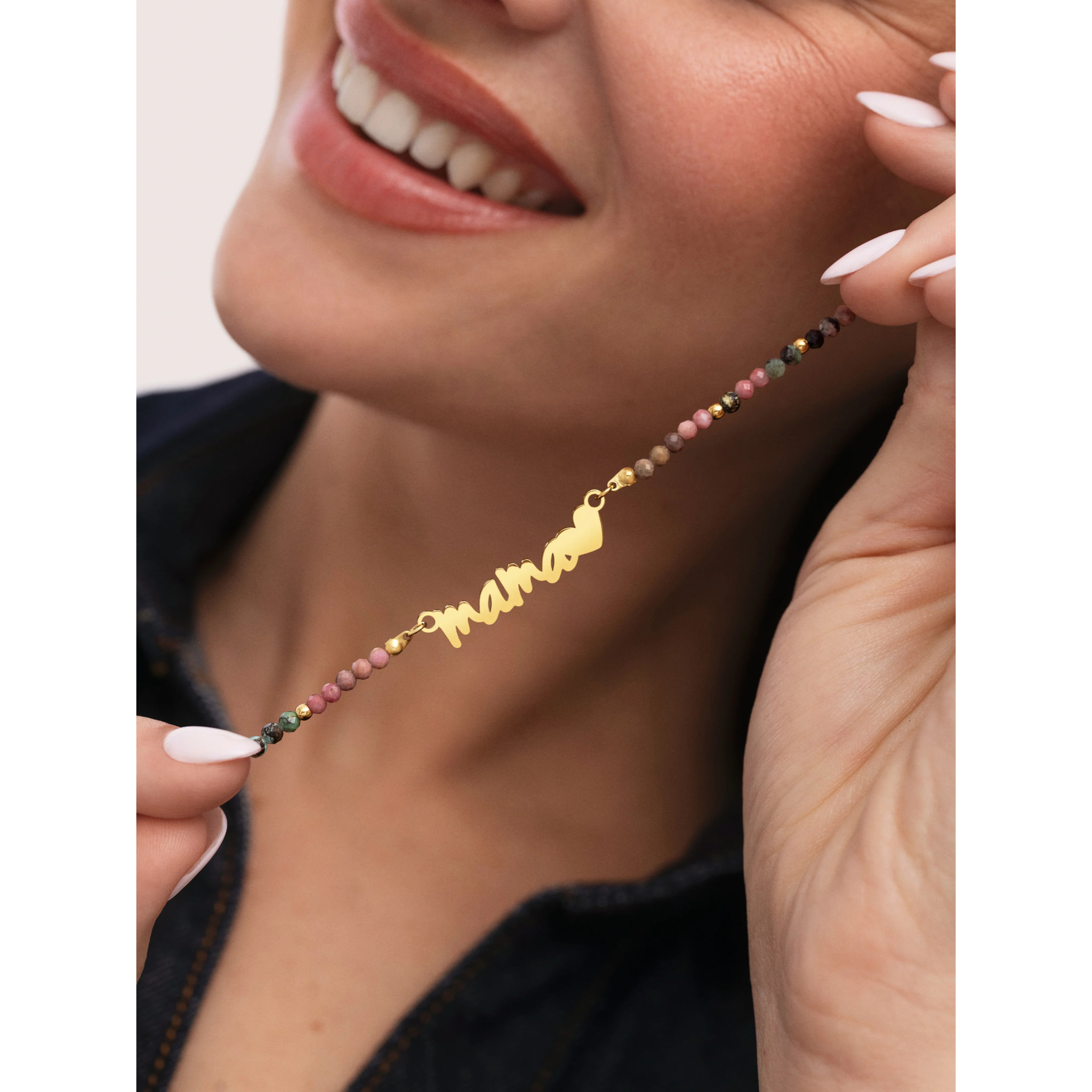 Collar Mamá Heart Tourmaline Acero Baño Oro