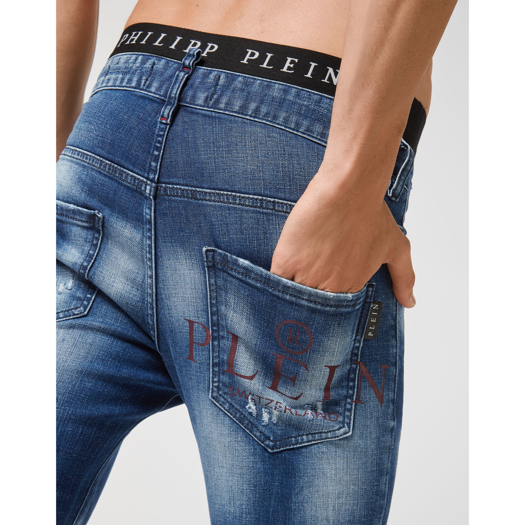 PHILIPP PLEIN Denim Trousers Skinny Destroyed Iconic Plein
