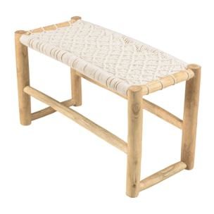 WILL - Banc en branches de teck naturel assise en macramé blanc