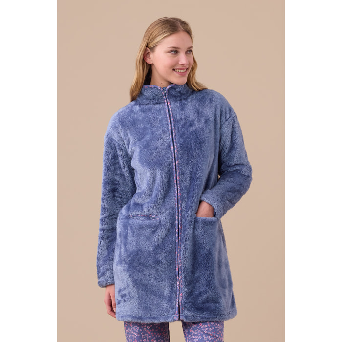 Vestaglia donna invernale in eco pelliccia articolo fiori. Noidinotte