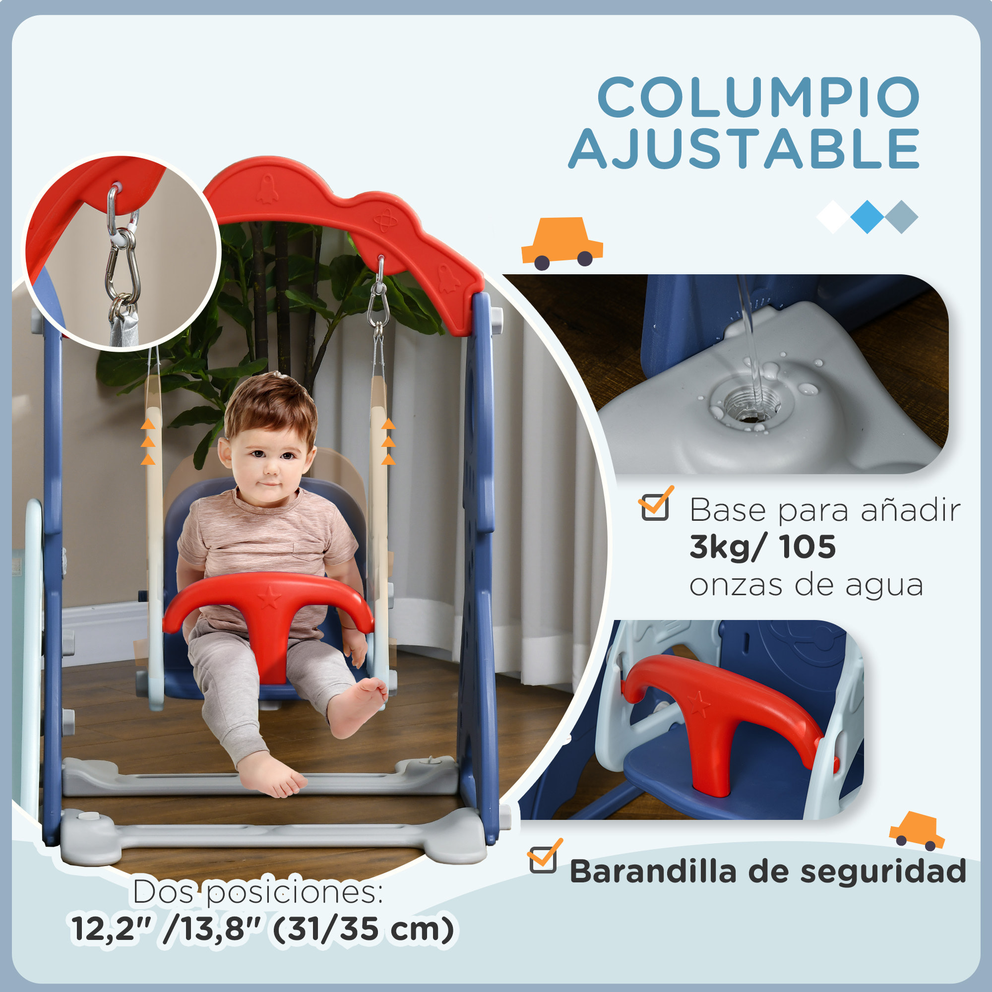 Juego de Tobogán y Columpio para Niños de 1-3 Años Parque Infantil para Exterior e Interior 3 en 1 con Columpio Tobogán y Aro de Baloncesto Multicolor