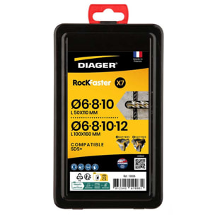 Coffret 7 forets béton SDS Plus Rockfaster - DIAGER - 1001R