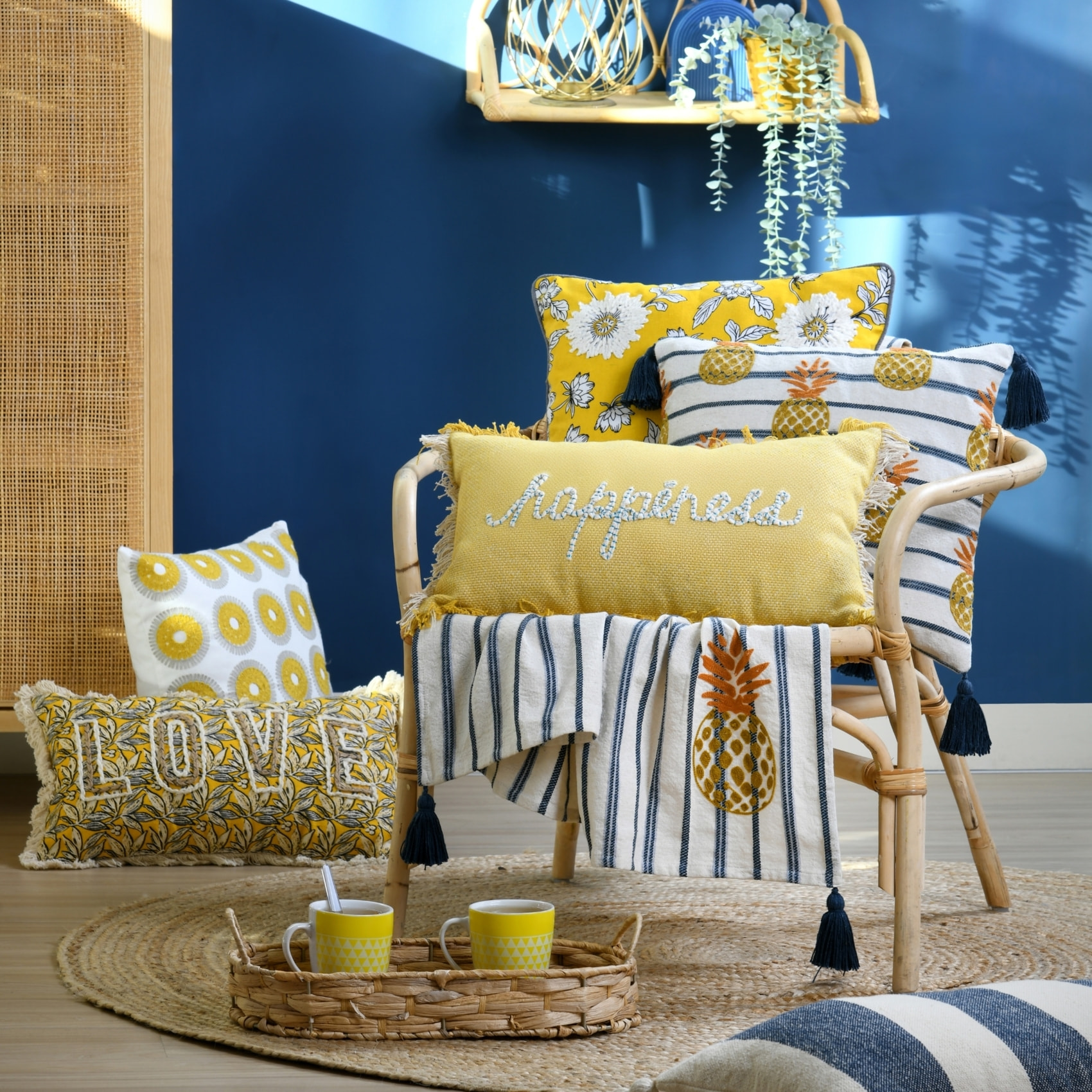 Coussin rectangulaire happiness - Jaune