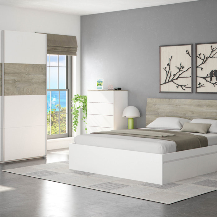 Cabezal + 2 Mesitas De Noche 2 Cajones 96x256x34 Cm Blanco Artik / Roble Alaska