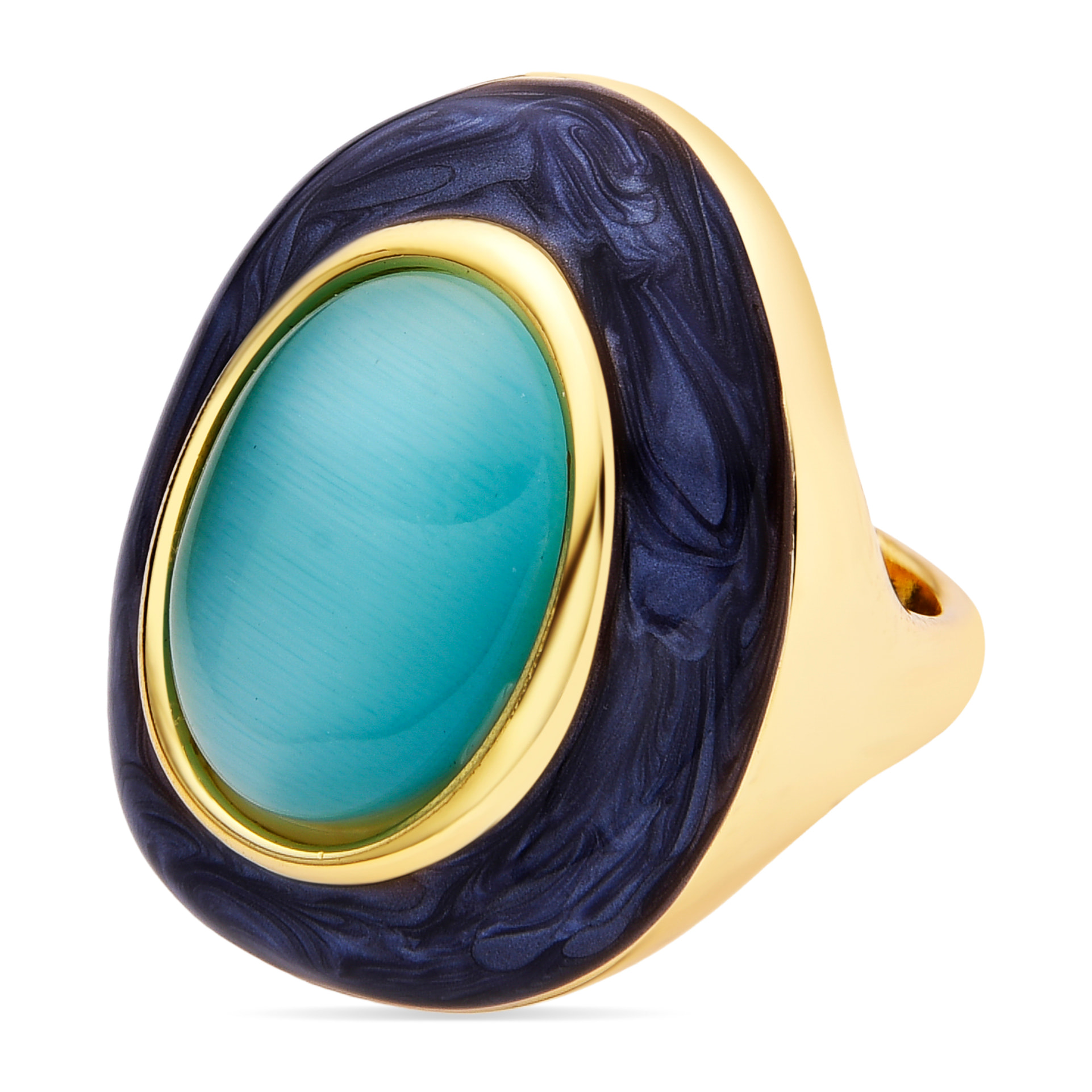 Anillo con Ojo de Gato Azul acabado oro 18k