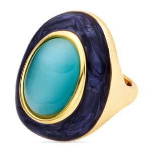 Anillo con Ojo de Gato Azul acabado oro 18k