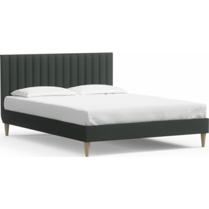 Lit adulte en velours avec tête de lit matelassée - ELIOT