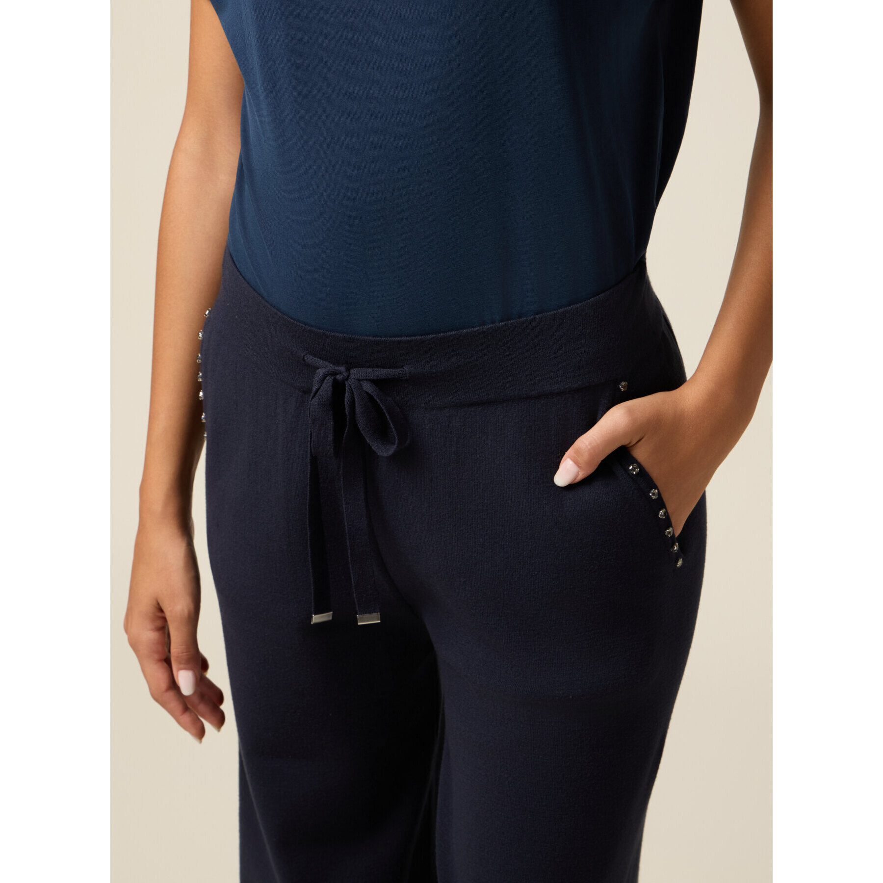 Oltre - Pantaloni in maglia con castoni - Blu