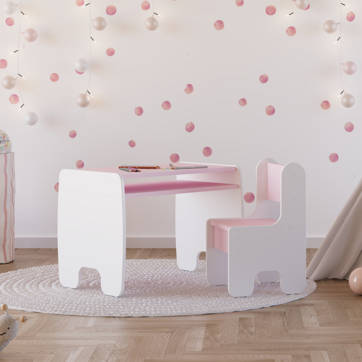 Set bambini TIMI tavolino e seggiolina bianco/rosa