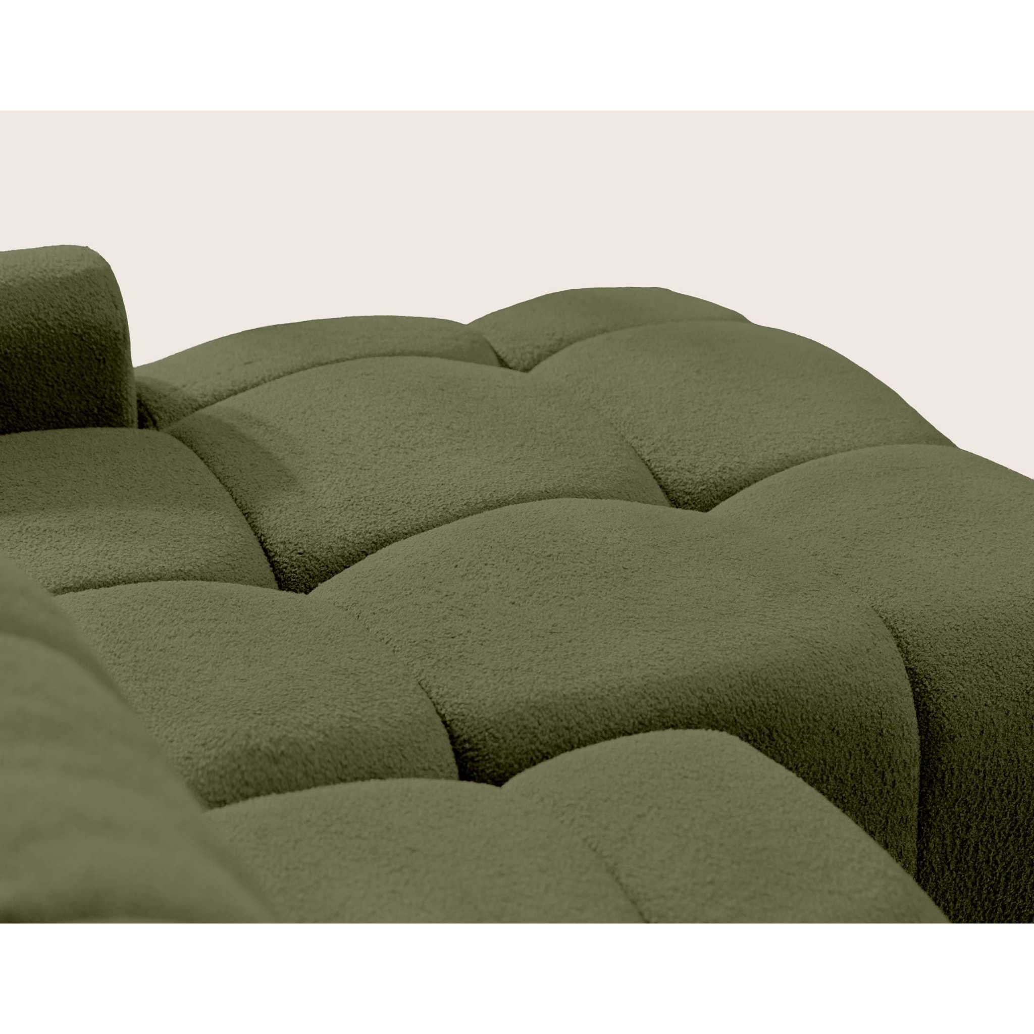 Yulin - Canapé d'angle ouvert droit 4 places convertible avec coffre en tissu bouclette - Vert