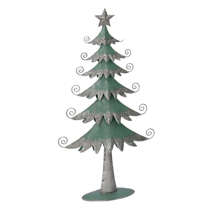 Albero in metallo argento e verde salvia cm21x6,5h40,5