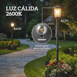 Farola Solar Exterior de Jardín con Macetero, Luz Solar de Exterior LED, 2 Modos de Brillo 100/50 lm, Impermeable IP44, Encendido/Apagado Automático, para Terraza, Patio, 41,5x41,5x202,5 cm