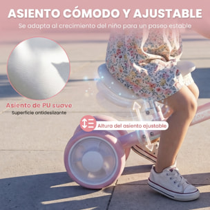 Bicicleta sin Pedales, Bici Correpasillos con Limitado a 135°, Asiento Ajustable en Altura, 4 Ruedas EVA Silenciosas con Luces, Bicicleta de Equilibrio para Niños y Niñas de 1 a 2 Años, Rosa
