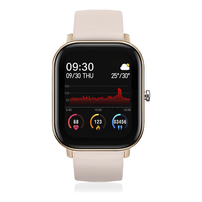 Smartwatch AK-P8 con monitoraggio di frequenza cardiaca, pressione sanguigna, ossigeno nel sangue, modalità multisport e notifiche.