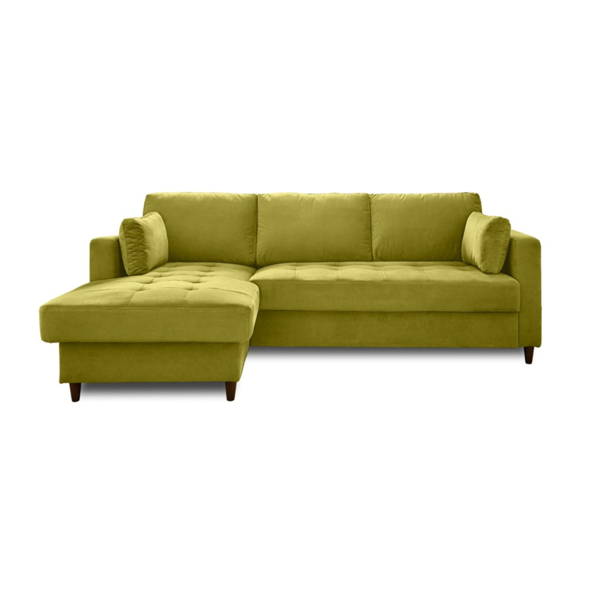 Anna - canapé d'angle gauche - 4 places - convertible avec coffre - en velours - Vert Olive